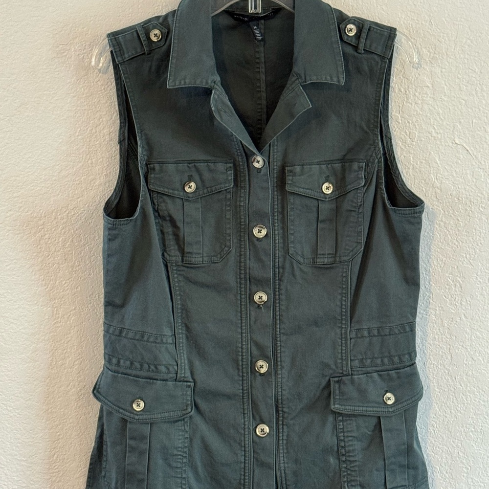 White House Black Market Utility Vest Womens Army Green 14 - Picture 3 of 13